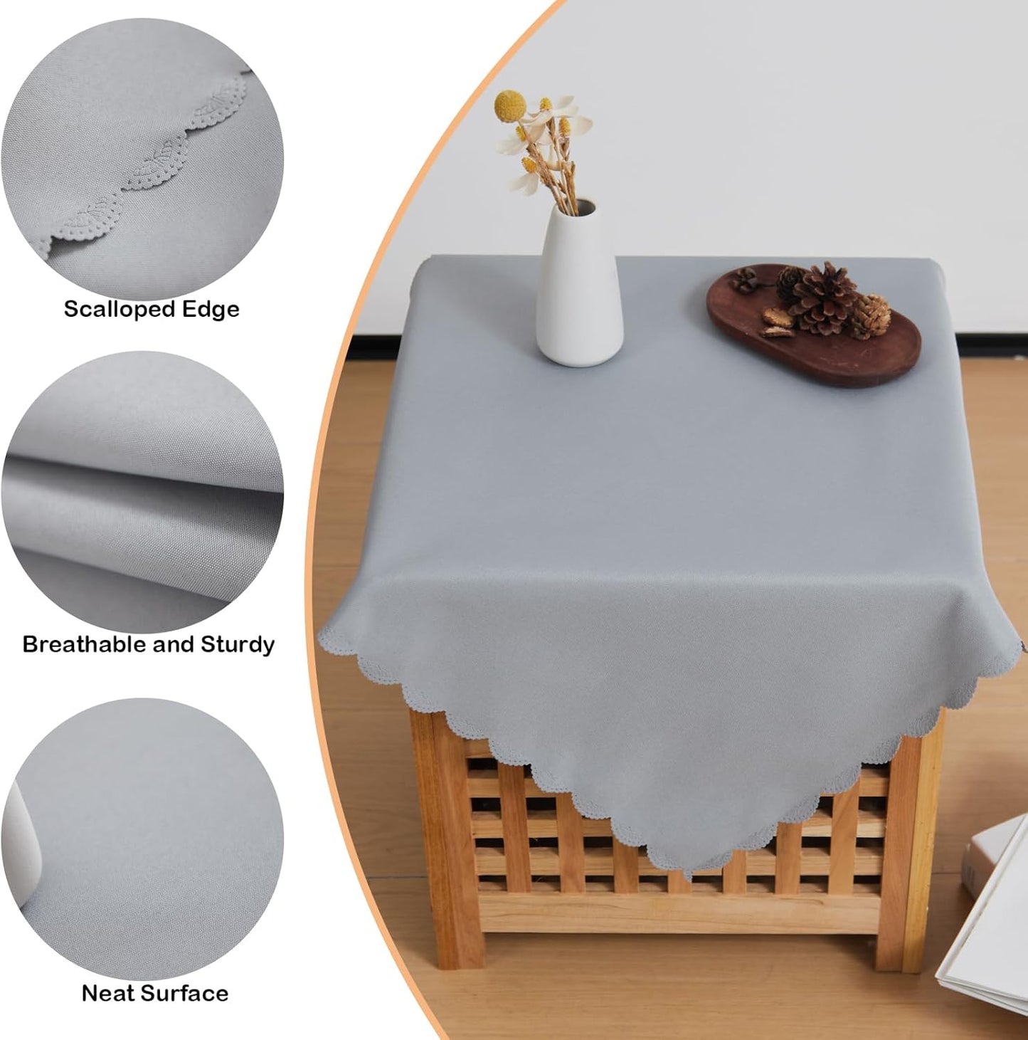 Small Square Grey Tablecloth 24 x 24 Inch Polyester Fabric Washable Table Cover Decorative Wrinkle Resistant Solid Color Table Cloth for Nightstand Party Wedding Camping