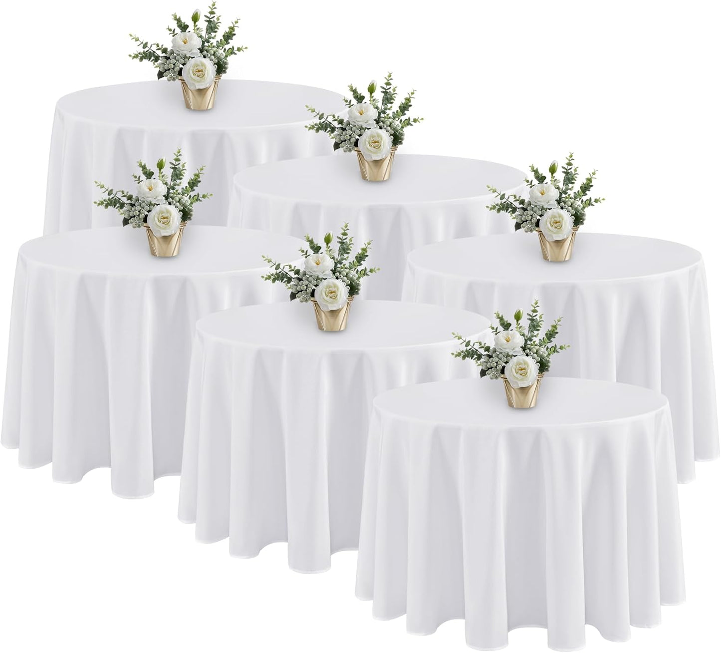Fitable 6 Pack White Tablecloths for Round Tables - 108 Inches in Diameter - Stain Resistant and Washable Table Clothes, Polyester Fabric Table Covers for Wedding, Party, Banquet, Formal Events