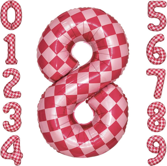 40 Inch Pink Checkered 8 Balloon Large Hot Pink Number Balloons for Girls 8th Birthday Decorations Pink Number 8 Balloon
