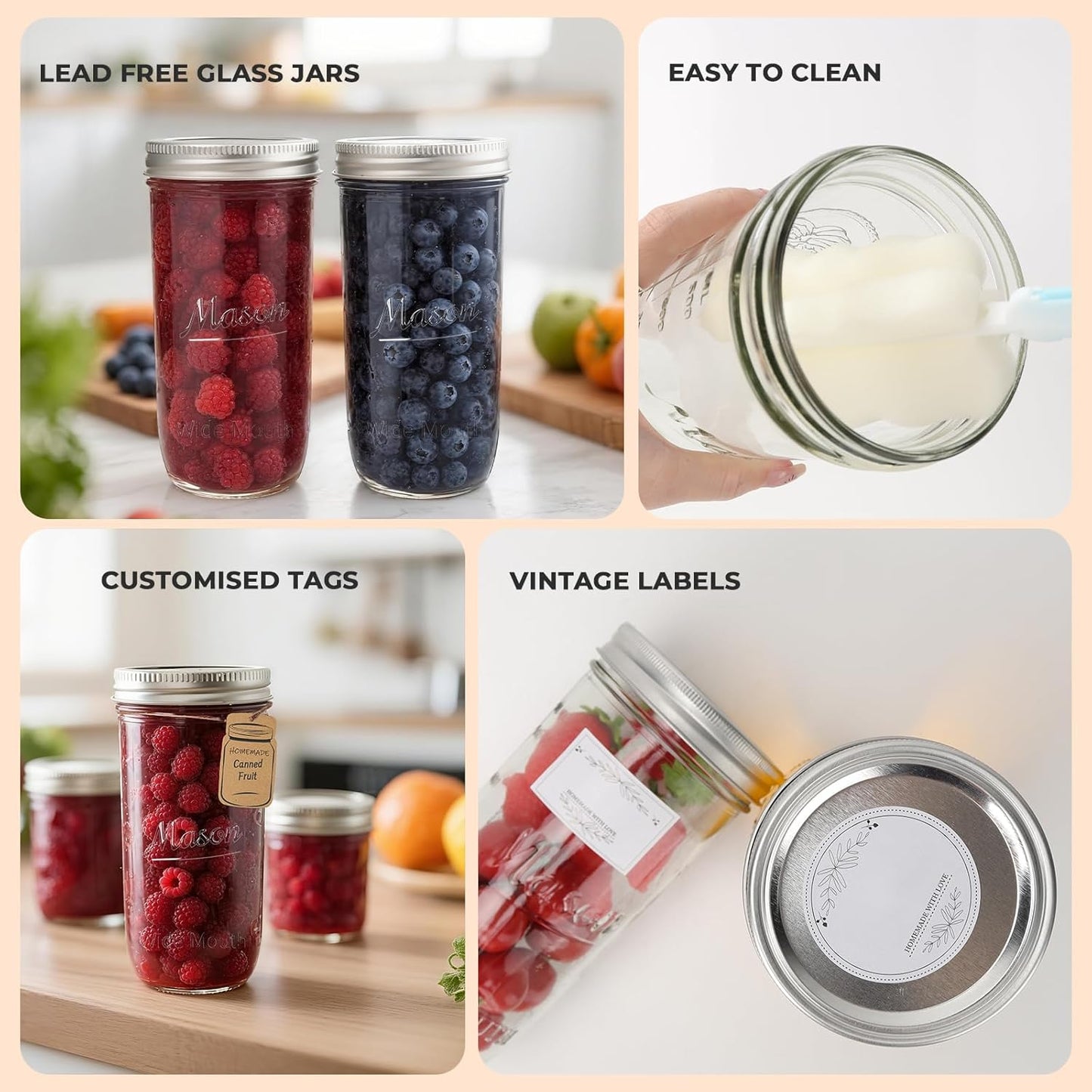 CycleMore 24 oz Wide Mouth Mason Jars, Canning Jars with Metal Airtight Lids and Bands, 12 Pack Glass Storage Jars for Fermenting, Pickling, Meal Prep, Overnight Oats, Jam, Jelly & DIY