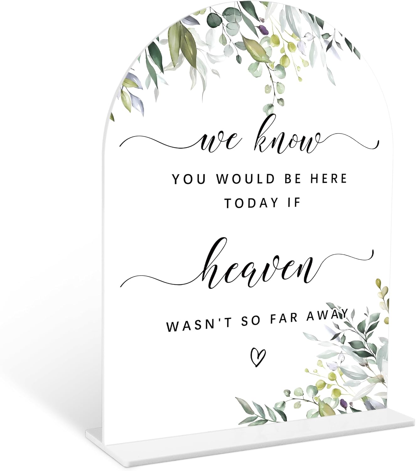 Greenery Wedding Memorial Sign, 6 x 8 Inch White Arch Acrylic Wedding Sign with Holder, Wedding Decoration, Wedding Supplies