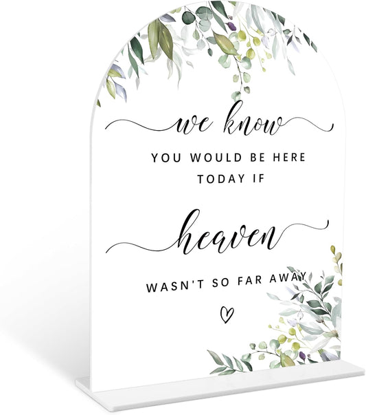 Greenery Wedding Memorial Sign, 6 x 8 Inch White Arch Acrylic Wedding Sign with Holder, Wedding Decoration, Wedding Supplies