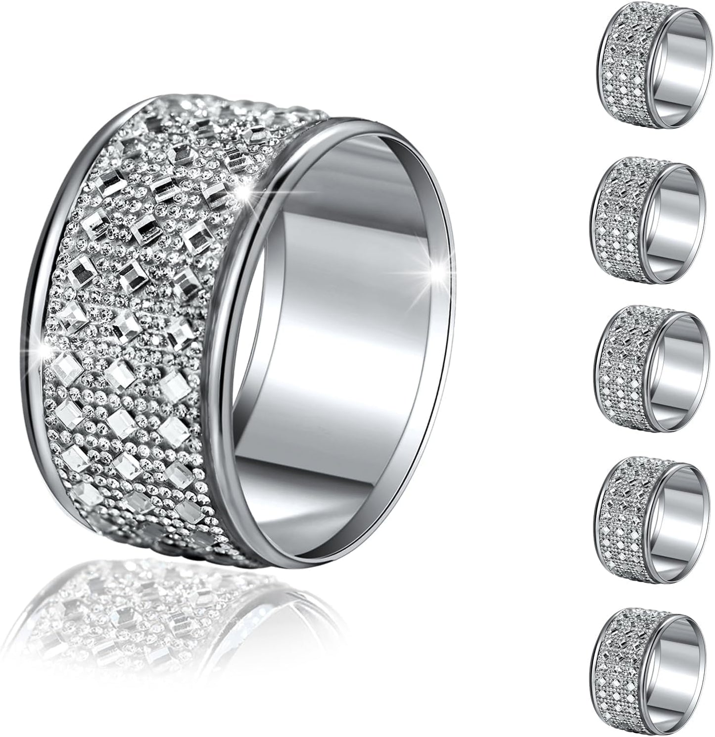 Silver Diamond Napkin Ring Set of 12 Rhinestone Crystal Glass Framed Napkin Holder for Table Decor,Thanksgiving,Christmas,Anniversary, Birthday, Holiday, Party Serviette Buckles Home Decoration
