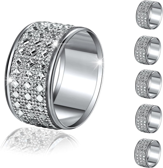 Silver Diamond Napkin Ring Set of 24 Rhinestone Crystal Glass Framed Napkin Holder for Table Decor,Thanksgiving,Christmas,Anniversary, Birthday, Holiday, Party Serviette Buckles Home Decoration