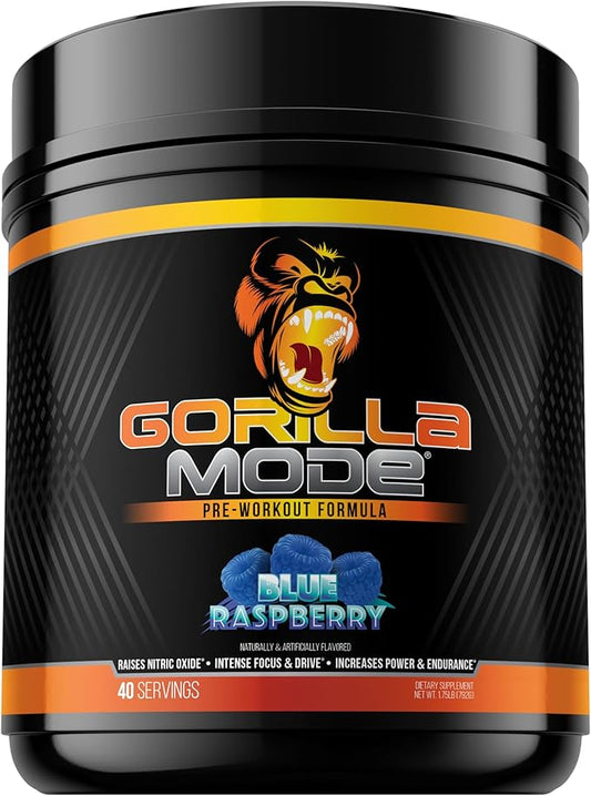 Gorilla Mind Pre Workout - Massive Pumps Laser Focus Energy Power - L-Citrulline, Creatine, L-Tyrosine, Betaine, Hydroprime, Alpha-GPC, 400mg Caffeine, Huperzine A - 792g (Blue Raspberry)
