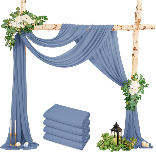 Wedding Arch Draping Fabric, 4 Panels 28" x20ft Dusty Blue Sheer Chiffon Curtain Drapes for Wedding Drapes Sheer Backdrop Curtains for Wedding Ceremony Reception Party Decoration