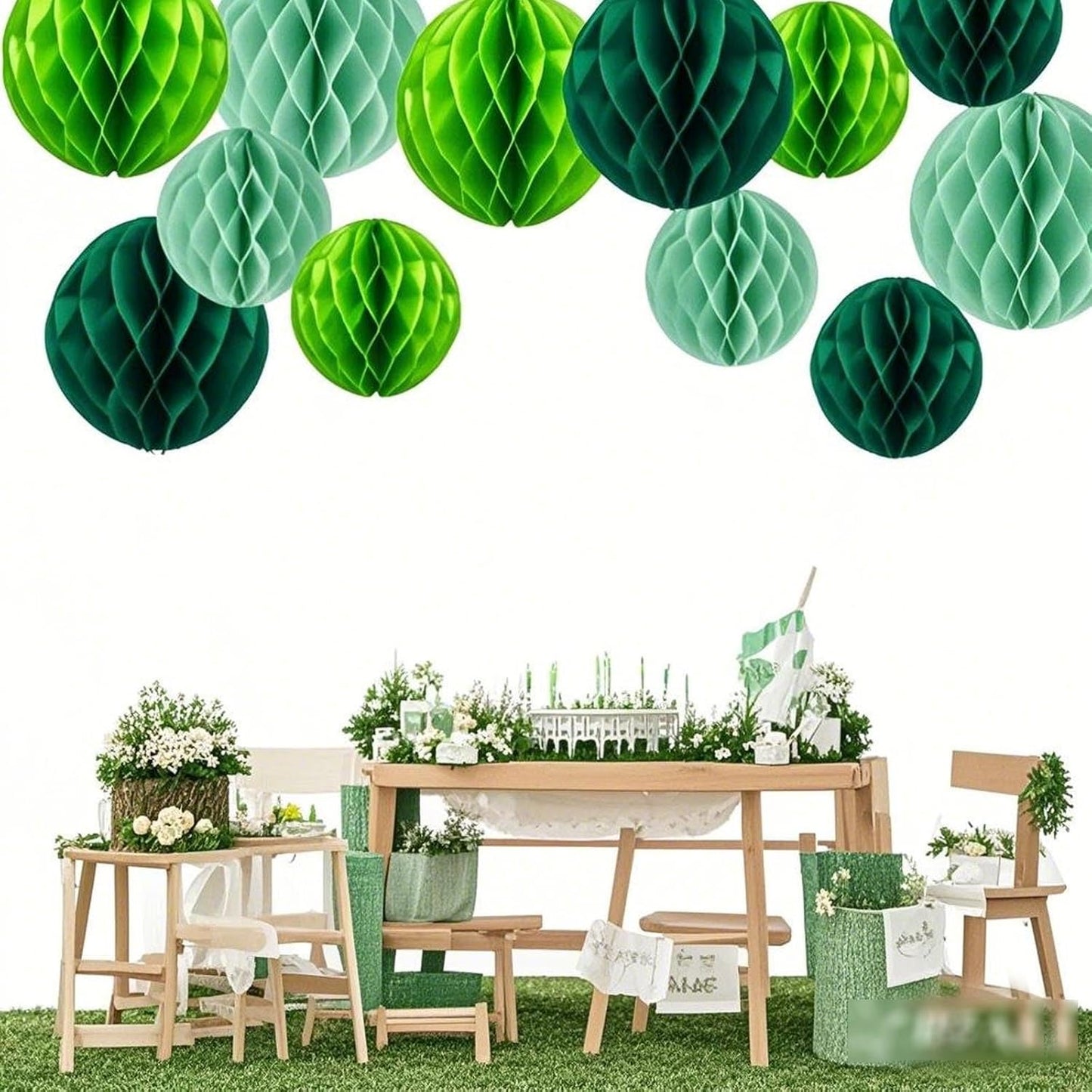 Green Paper Honeycomb Balls,12 Pack Hanging Tissue Pom Poms for Birthdays,Weddings,Fiesta,Home Party Decoration