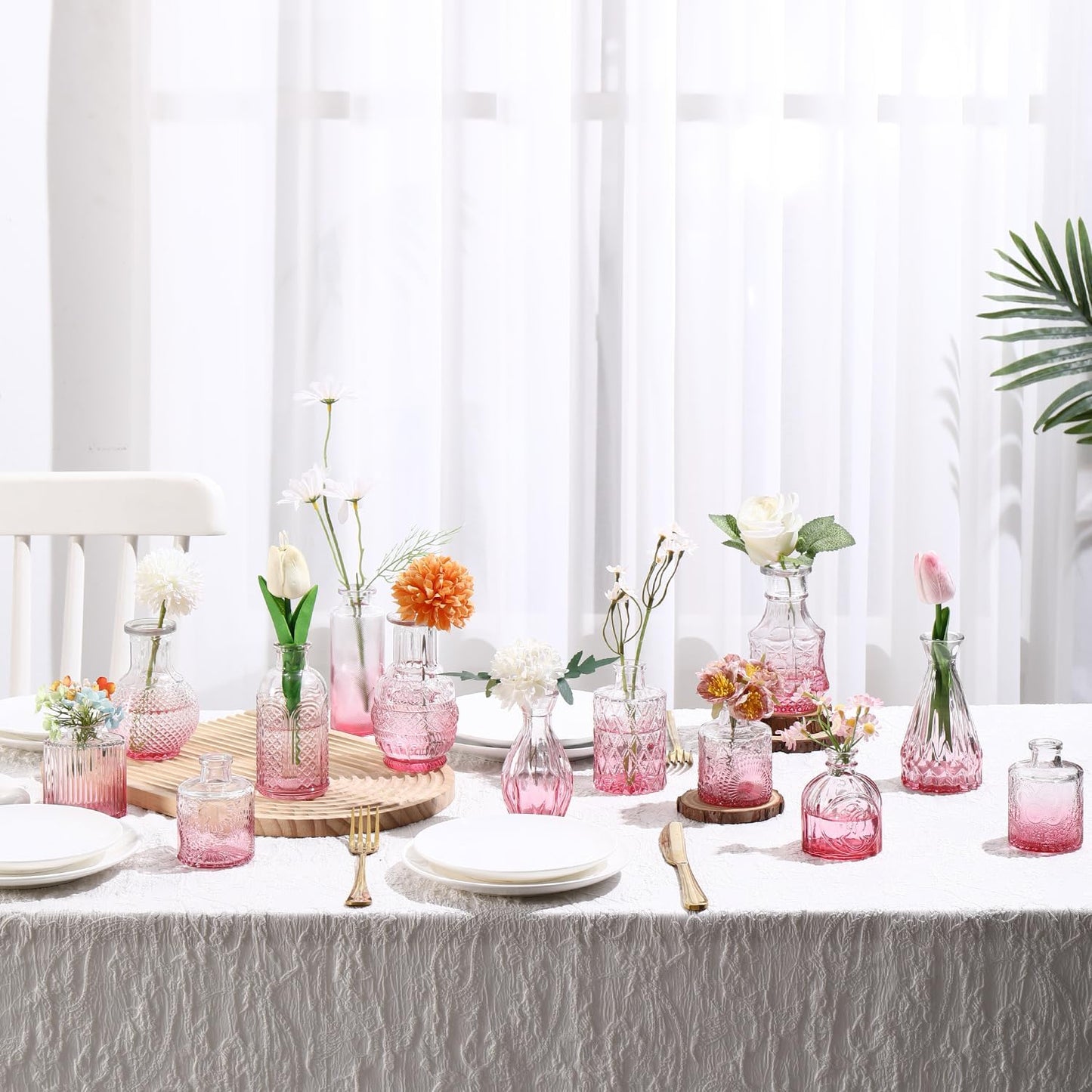 Bud Vases in Bulk 30, Pink Glass Vases for Centerpieces, Small Vase for Flowers, Small Flower Vase for Centerpieces, Mini Vintage Vases for Wedding Table Decor