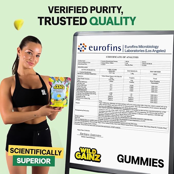 Creatine Monohydrate Gummies for Men & Women 5000mg - Made in USA, Potency Tested, Vegan, Supports Muscle Growth, Strength & Cognitive Function, Non-GMO Gluten-Free Lemon Flavored Creatine 150 Chews