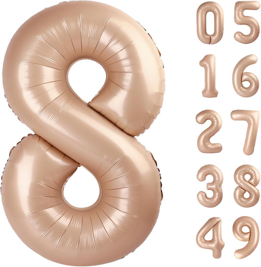 Light Brown Foil Number 8 Balloon 40 Inch, Helium Mylar Eight Number 8 18 28 38 48 58 80 88 Birthday Balloons, 8th Light Brown Women Men Wedding Anniversary, Graduations Party Supplies