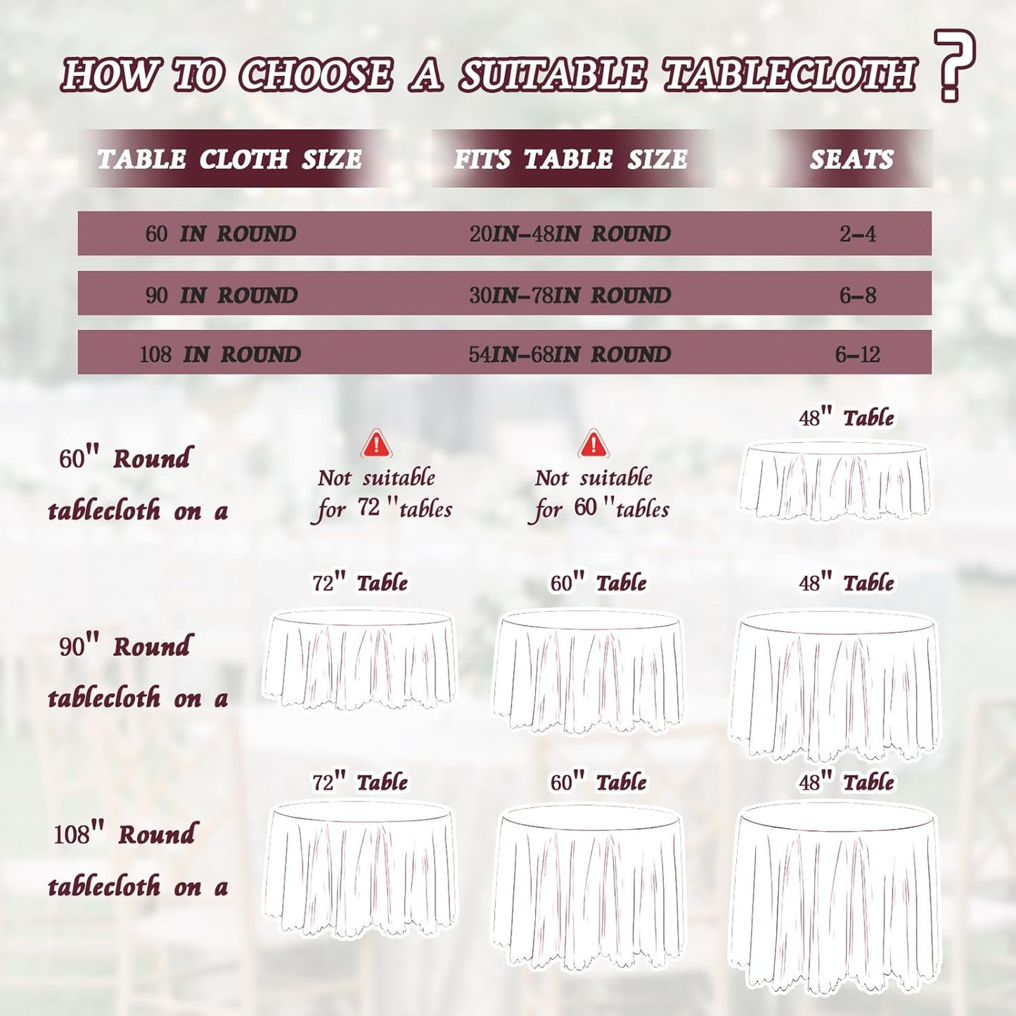 KKJIAF 1 Pack 108 Inch Round Table Cloth, Burgundy Overlay Round Satin Table Cover, Silky Satin Dining Tablecloths for Wedding Buffet Parties Banquet Decoration