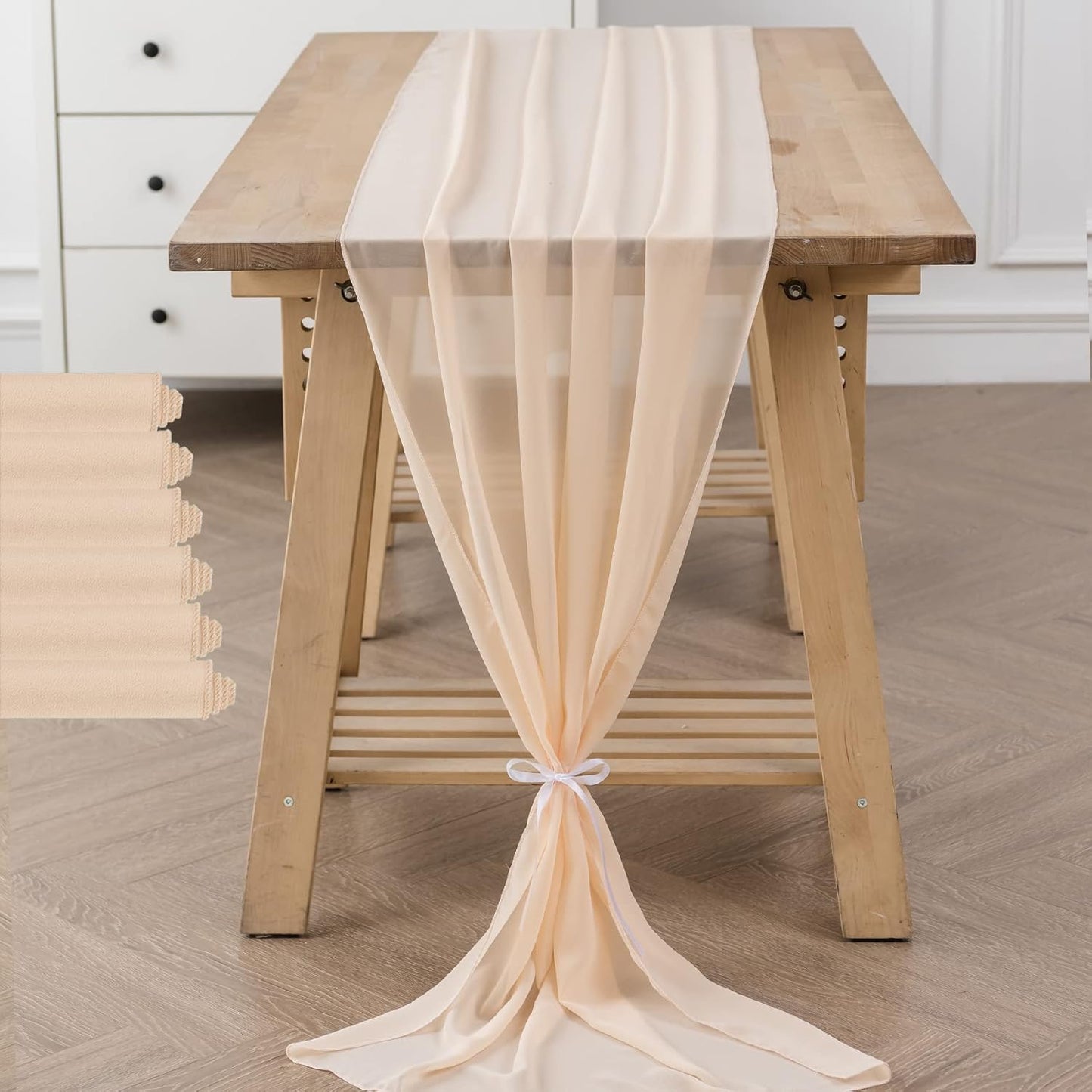 6Pack 9ft Chiffon Table Runner 14x108 Inch Sheer Romantic Table Runner for Wedding Birthday Party Bridal Shower Outdoor Decoration-Peach