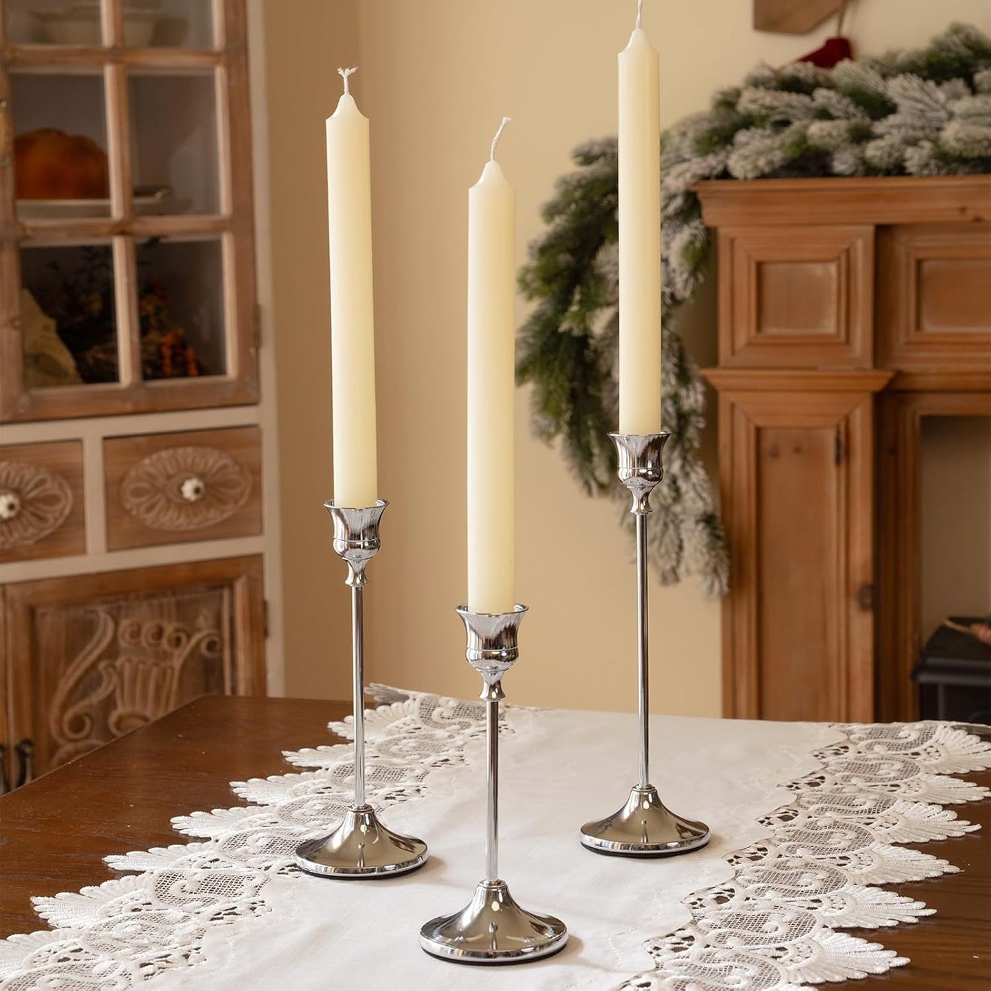 CHILL RECIPE Silver Taper Candle Stick Holders Tall Candle Holder, Vintage Candlesticks Holder Bulk for Home Decor Table Centerpiece Dining Party Festival Decorations (4 Set 12Pcs)