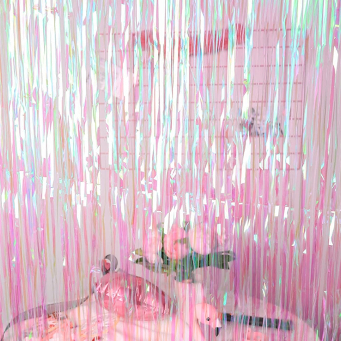 CANREVEL 2 Pack 3.2x6.5 Feet Iridescent Foil Fringe Backdrop Curtains, Clear Tinsel Photo Booth Props Streamers Party Decorations for Birthdays Engagement Christmas Party