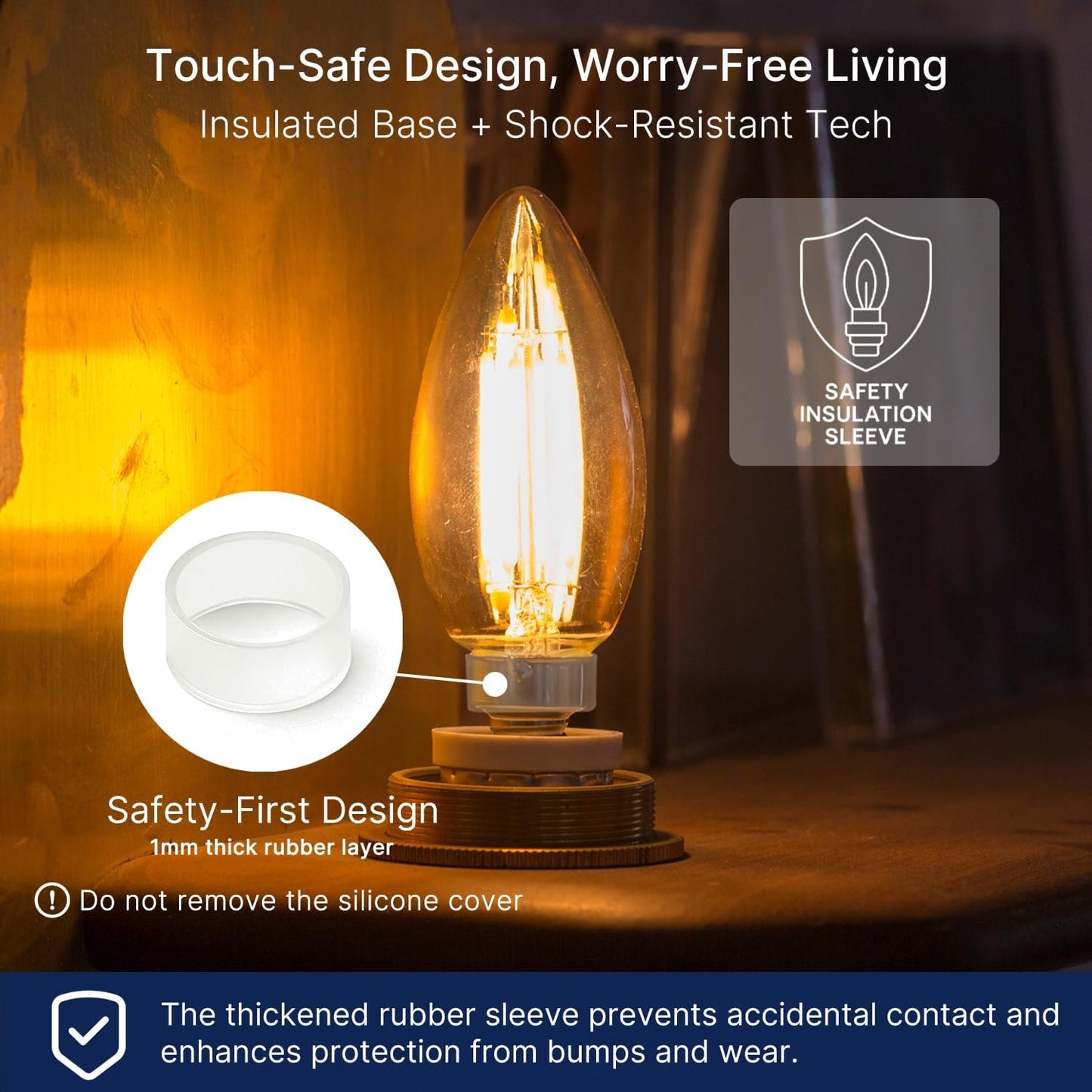 FLSNT LED Candelabra Light Bulbs 40W Equivalent, B11 E12 Small Base Chandelier Bulbs, 2200K Warm White, Dimmable, 330LM, Amber Glass Finishing, 12 Pack UL,CA65 Listed.