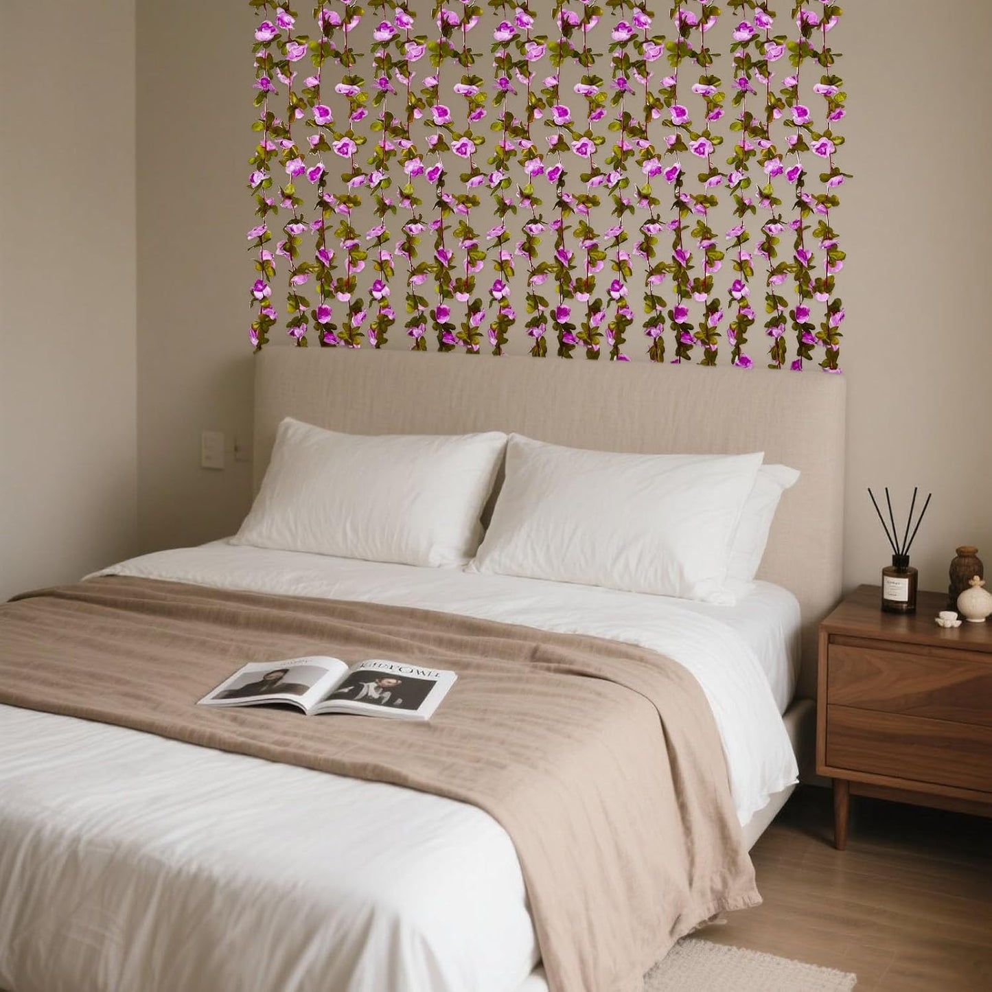 16Pcs 126Ft Light Purple Rose Garland, Fake Rose Hanging Flowers, Artificial Flower Vine, Hanging Floral Vine Garland for Wedding, Birthday Party, Wall Arch, Halloween, Christmas Garden Backdrop Decor