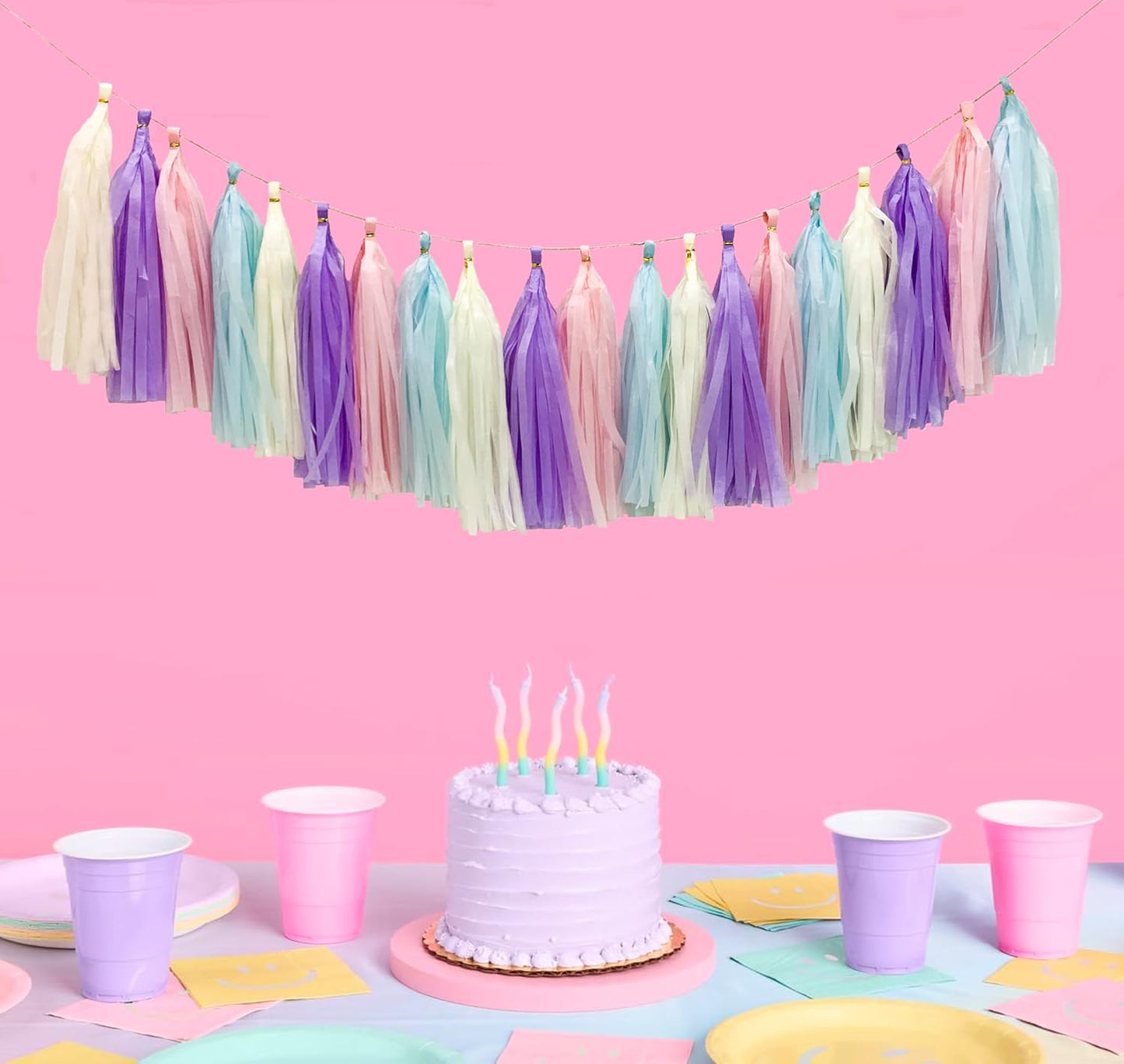 Pastel Rainbow Colorful Tissue Paper Tassel Garland,Tissue Tassel Banner for Party Decorations,Pack of 20