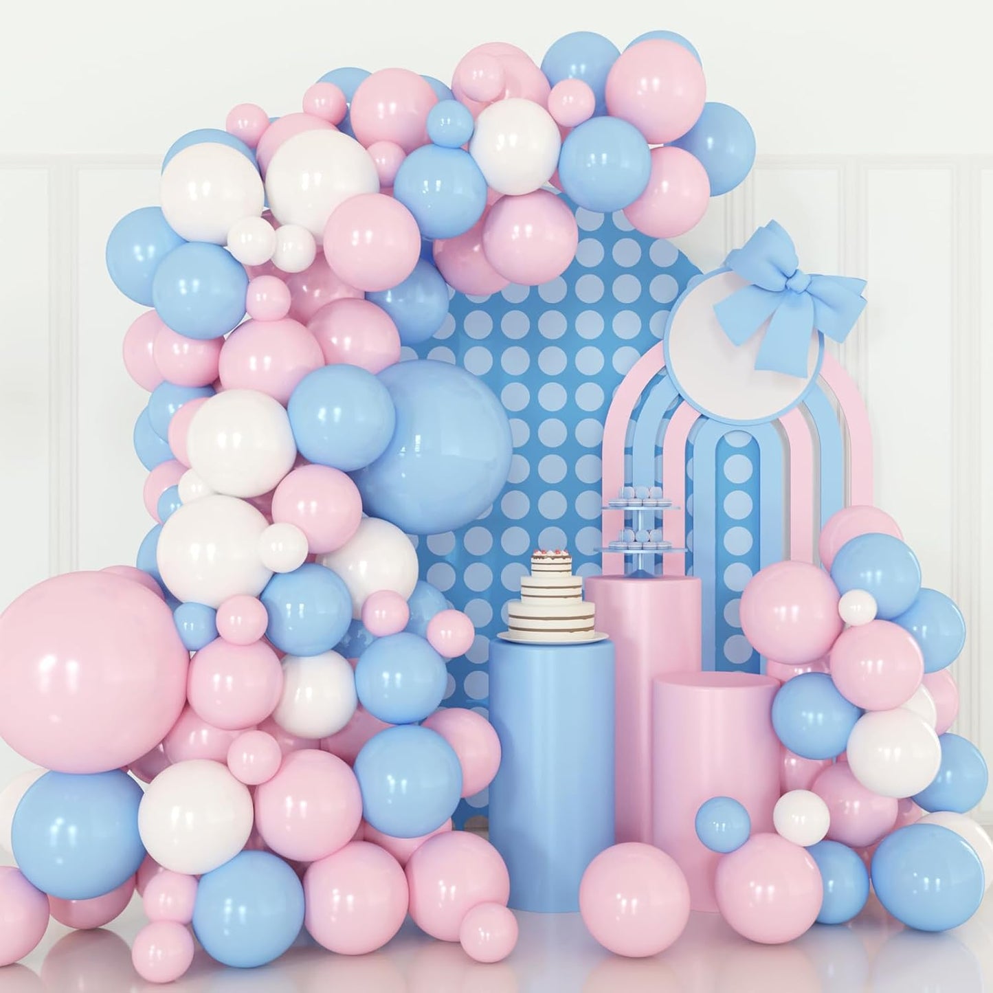 Pink and Blue Balloons Garland Kit, 124pcs Pink White Blue Latex Balloons Arch for Birthday, Baby Shower, Gender Reveal Party Decoration