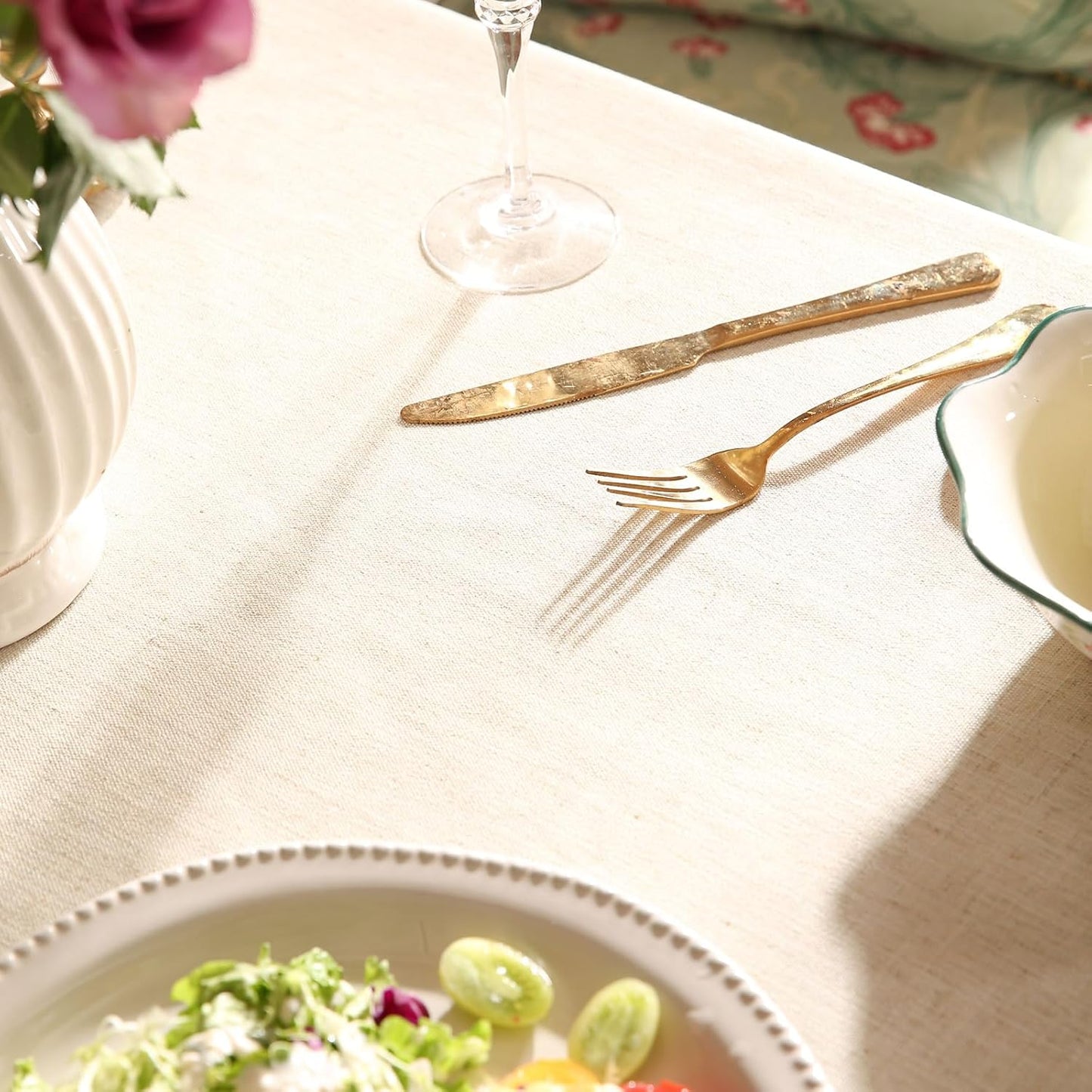 patdrea Designer Green Table Cloth for Square Table,Vintage Linen Leaves Pattern Breathable Tablecloth,Floral Cover Decor for Kitchen Dining Christmas,Thanksgiving,67"x67"-Cecilia D