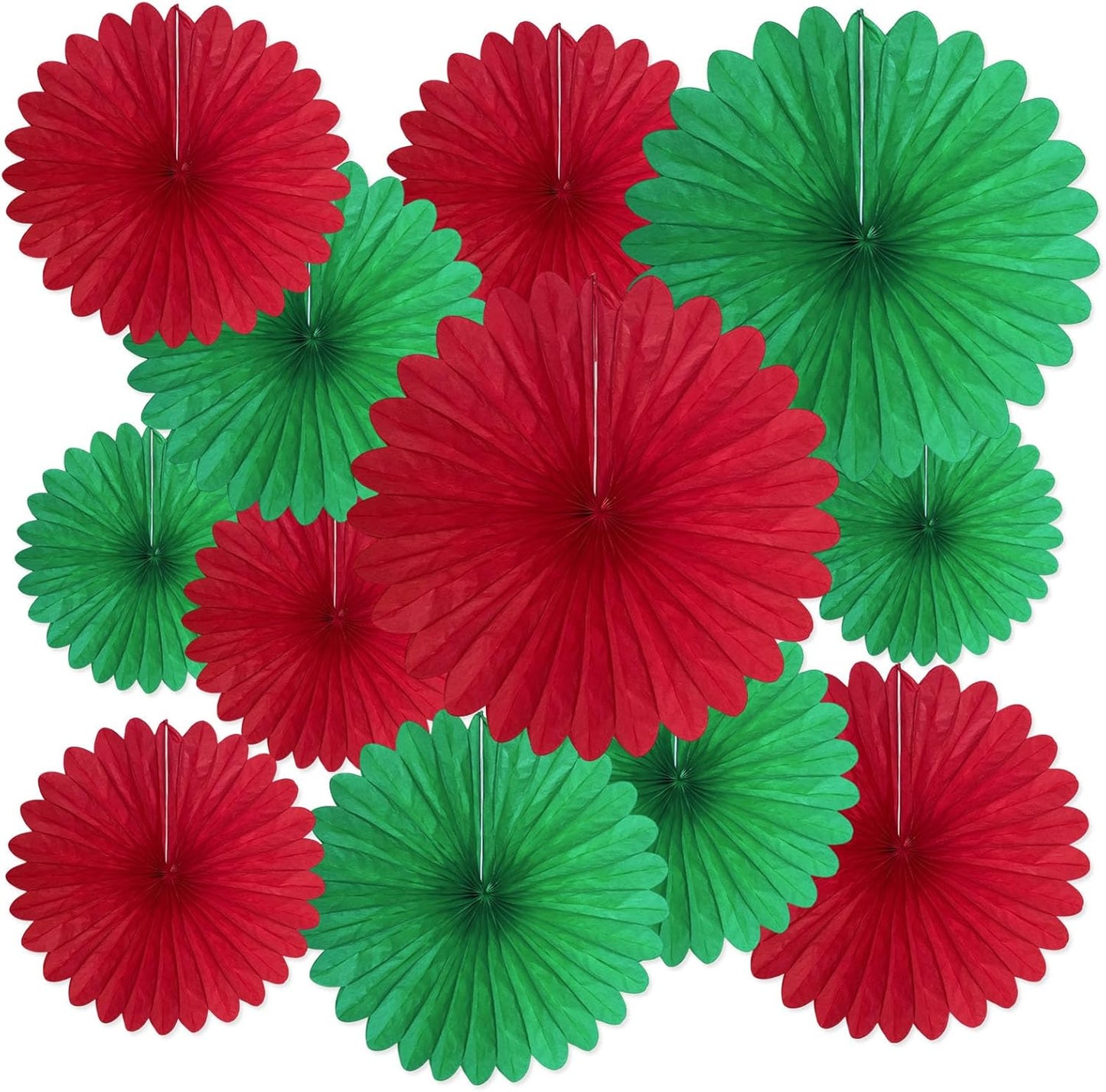 20 Pcs Red Green Hanging Paper Fan, Hanging Honeycomb Round Paper Fans for Weddings, Birthdays, Christmas, Baby Showers, Classroom, Events Ceiling Party Supplies Decorations