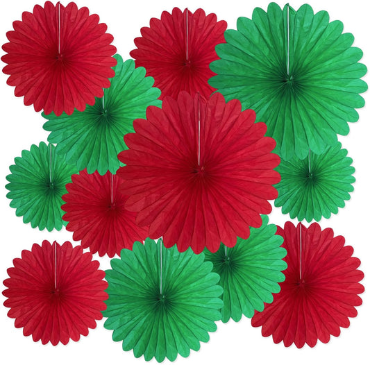 20 Pcs Red Green Hanging Paper Fan, Hanging Honeycomb Round Paper Fans for Weddings, Birthdays, Christmas, Baby Showers, Classroom, Events Ceiling Party Supplies Decorations