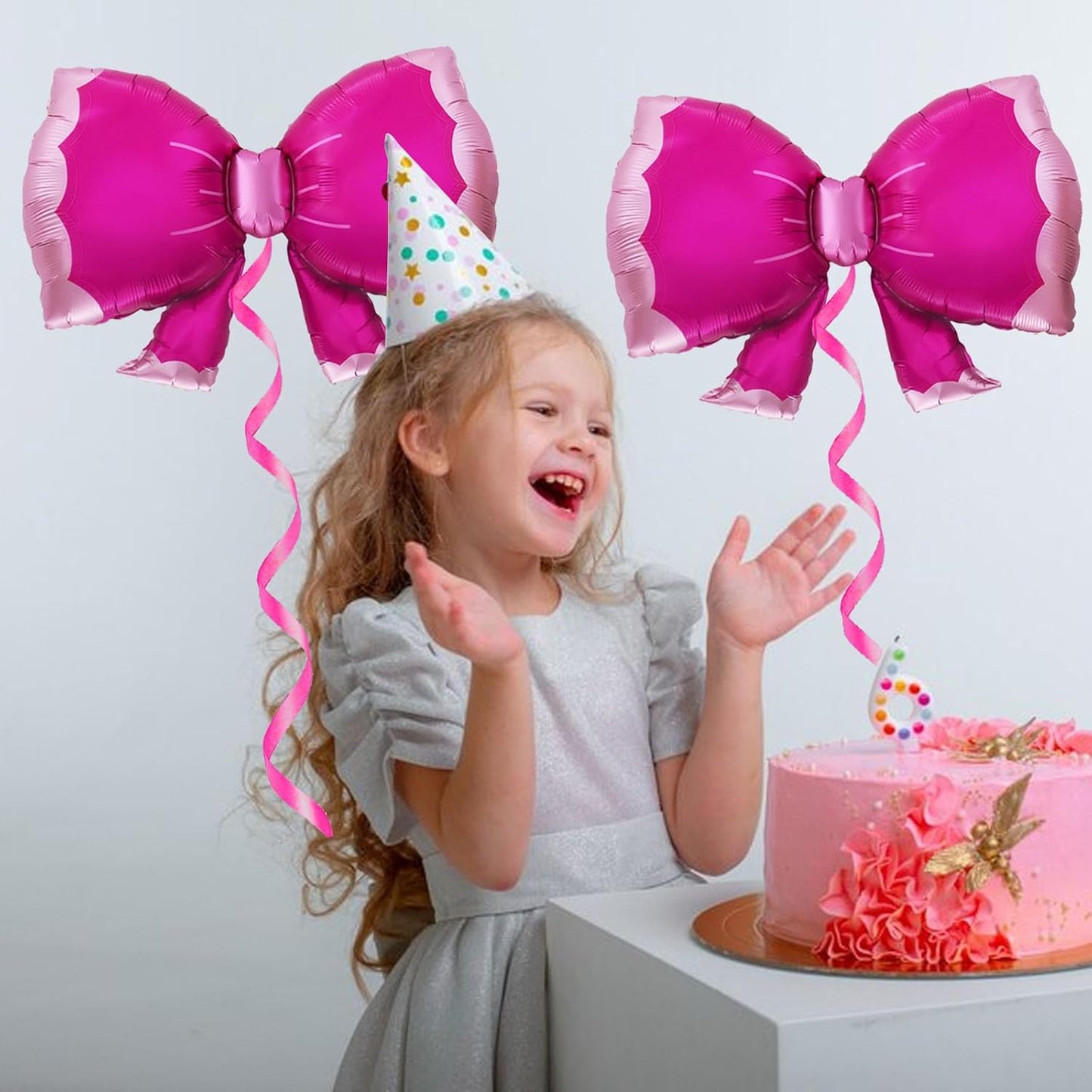 36 Inches Bow Foil Balloon Huge Bowtie Pink Balloon for Baby Shower, Wedding, Kids Theme Party Decoration (Hot pink)