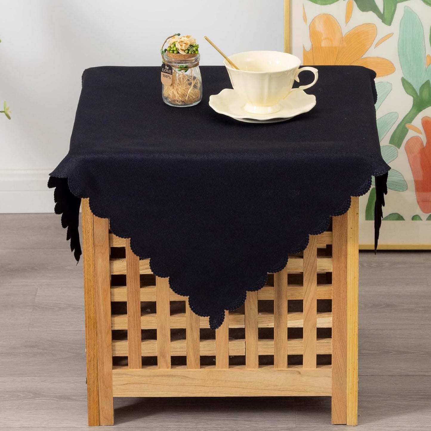 Small Square Black Tablecloth 24 x 24 Inch Polyester Fabric Washable Table Cover Decorative Wrinkle Resistant Solid Color Table Cloth for Nightstand Party Wedding Camping