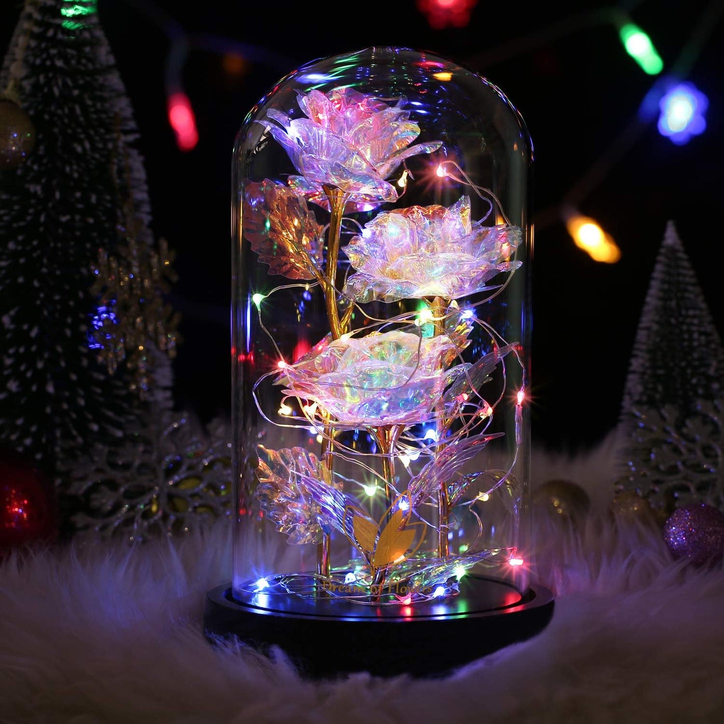 Beauty and The Beast Rose,Birthday Gifts for Women,Colorful Rainbow Up Rose in A Glass Dome,Gifts for Mom,Women,Wife's,Grandma Wife Anniversary,Valentines,Thanksgiving,Christmas,Wedding