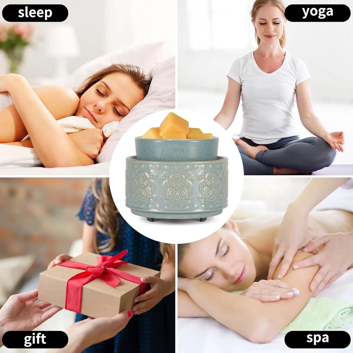 mocosa Ceramic Wax Warmer Wax Melt Warmer for Scented 3-1 Electric Candle Warmer Home Fragrance Wax Burner as Gifts for Mom Grandma Women(Light Blue-Granular)