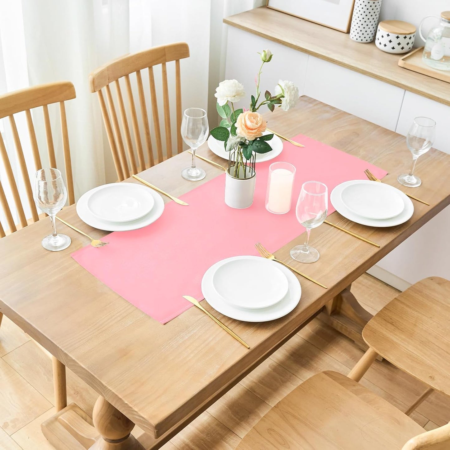 2 Pack Pink Small Short Table Runner 12 x 36 Inch Solid Color Runners Coffee Table Dresser for Daily Party Home Decoration