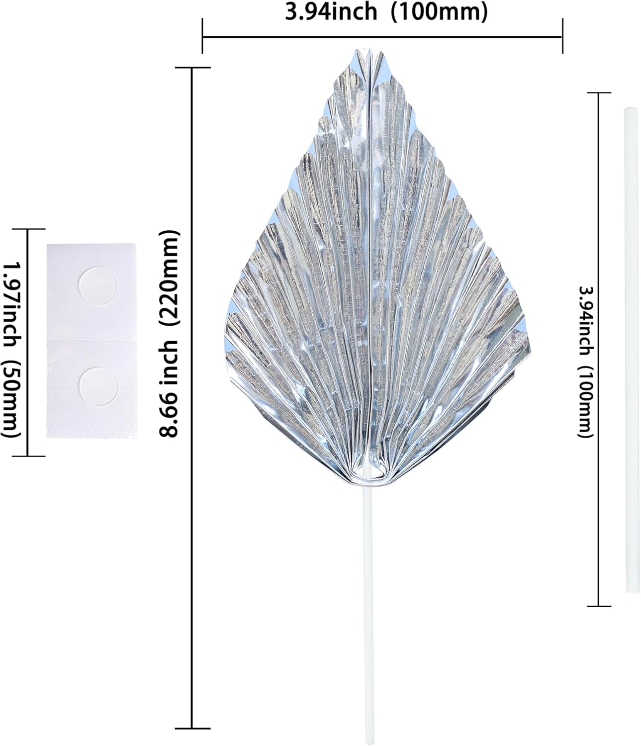 Ephlyn 6Pcs Paper Palm Leaves Fan Cake Toppers Palm Leaf Fan Cake Picks Craft DIY Fan Cupcake Toppers Palm Spear Leaves Cake Decorations for Baby Shower Wedding Birthday Party Supplies Bright Silver