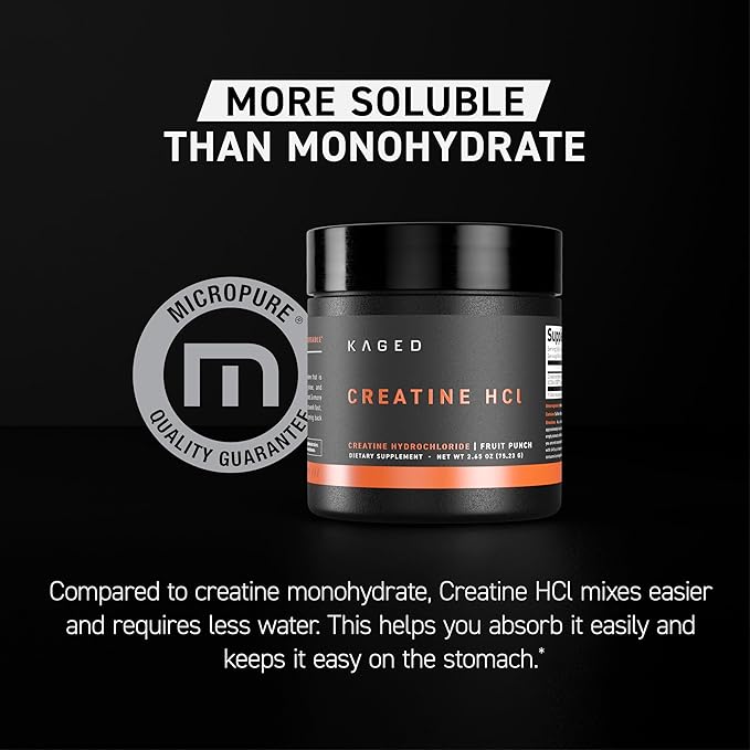 Kaged Creatine HCl Powder | Fruit Punch | Muscle Building & Recovery | Patented Creatine Hydrochloride Formula | Vegan, Gluten Free, Easily Digestible | Supplements for Men & Women | 75 Servings