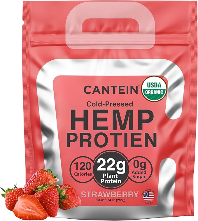 Organic Hemp Protein, Vegan Protein Powder, Clean Plant Based Protein Powder, Non Dairy Protein, Lactose Free Natural Protein, Gluten Free- 20 Servings, Strawberry