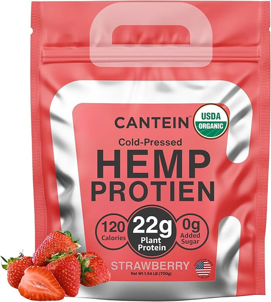 Organic Hemp Protein, Vegan Protein Powder, Clean Plant Based Protein Powder, Non Dairy Protein, Lactose Free Natural Protein, Gluten Free- 20 Servings, Strawberry