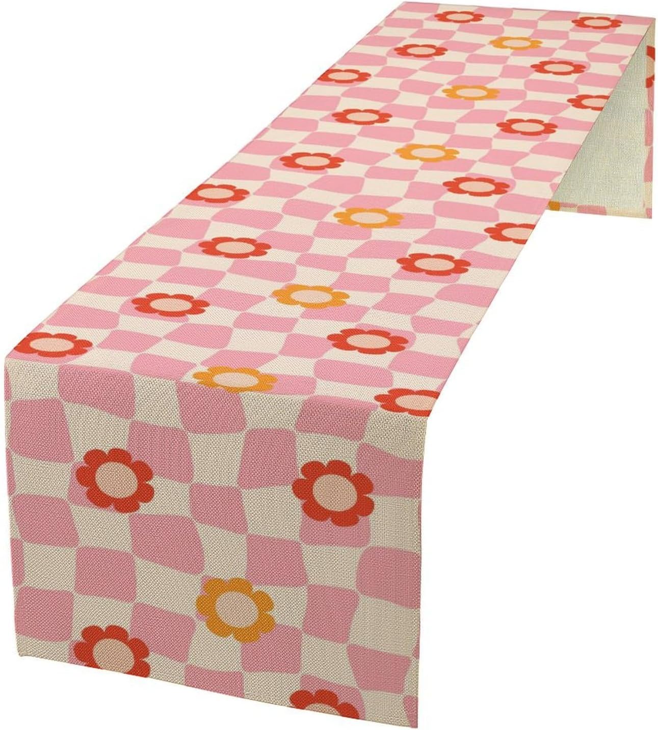 Vintage Floral Table Runner,60s Retro Color Funky Hippie Print Table Cloth Kitchen Dining Table Home Party Decoration 13x90 Inch