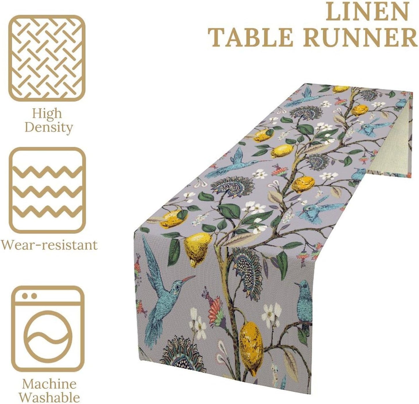Table Runner with Flowers and Birds, Spring Plant Flowers Table Decoration Linen Table Runner Family Party Party Decorations 13x70 Inches