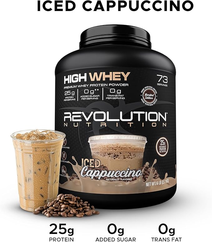 High Whey, Protein Powder 6LB, Whey Isolate, Gluten Free, Lean Muscle Mass for Men & Women, 25g of Protein Per Scoop, 2.7kg, 73 Servings (Iced Cappuccino, 6 Pound)