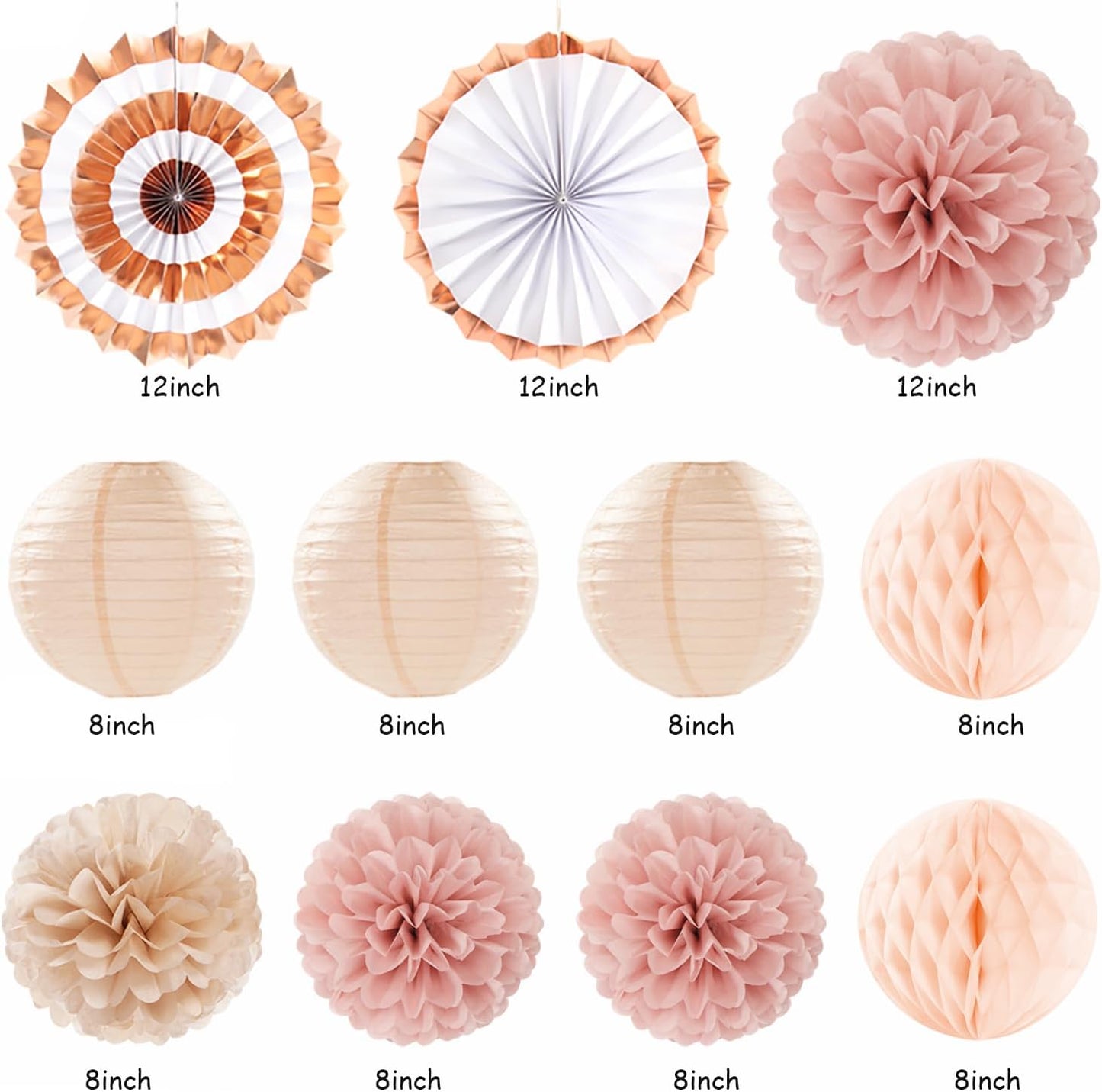 Blush-Pink Rose-Gold Fall Birthday Party-Decorations - 21pcs Boho Happy Banner Sign,Women Paper Lanterns Honeycomb,One Sweet Peach Streamers Garland,Girl Tissue Pom Poms Flowers Fans Decor Burgleda