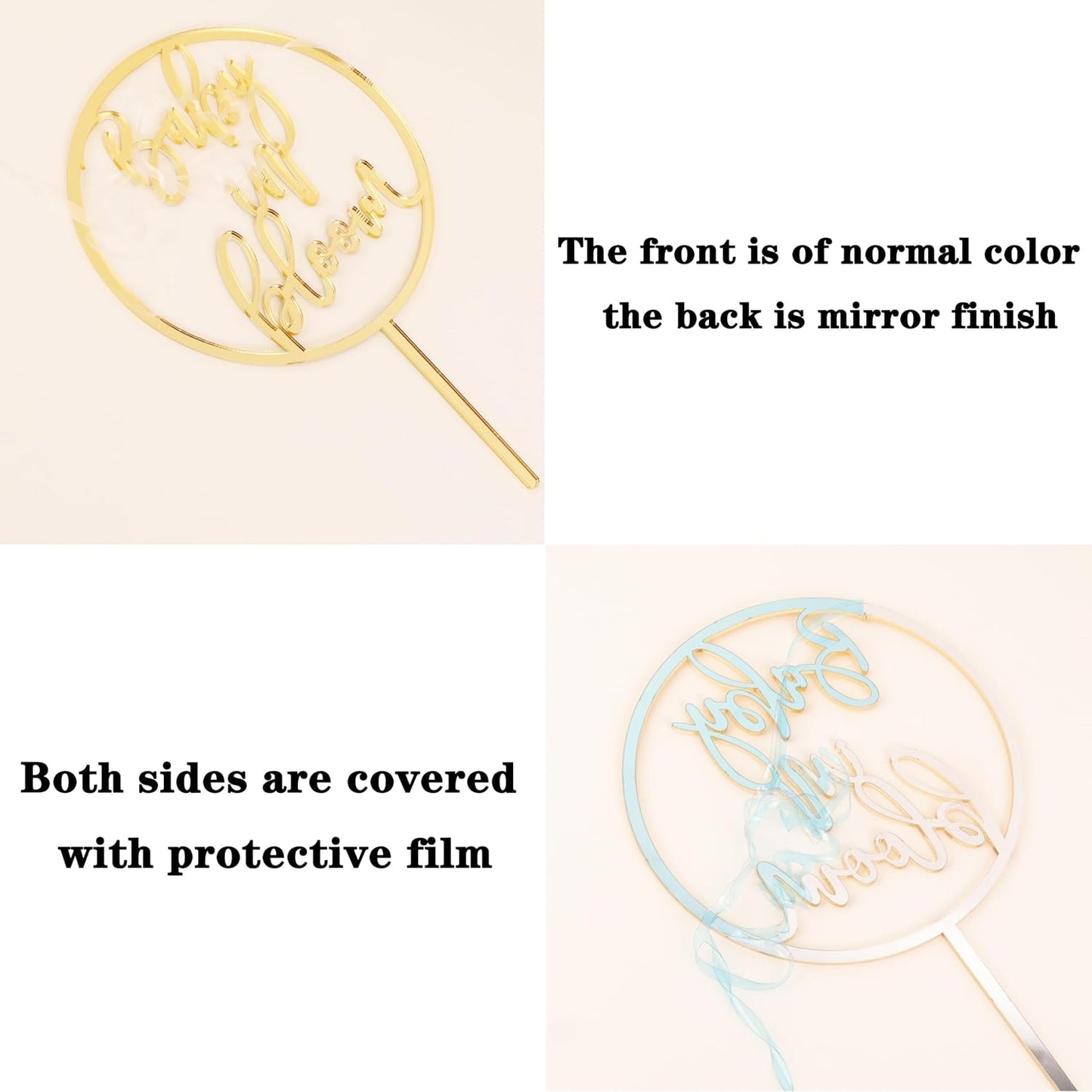 Mr and Mrs Cake Topper - Glitter Gold Acrylic Wedding Cake Decorations, Bride and Groom Cake Pick (Gold)