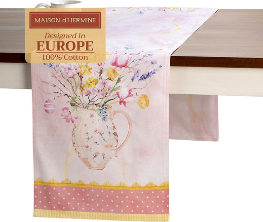 Maison d' Hermine Table Runner 100% Cotton Double Layer Table Runners 72 inches Long Decorative for Kitchen Dining Party Baby Shower Wedding Bridal Shower Spring Summer (Easter Zest, 14.50" x 72")