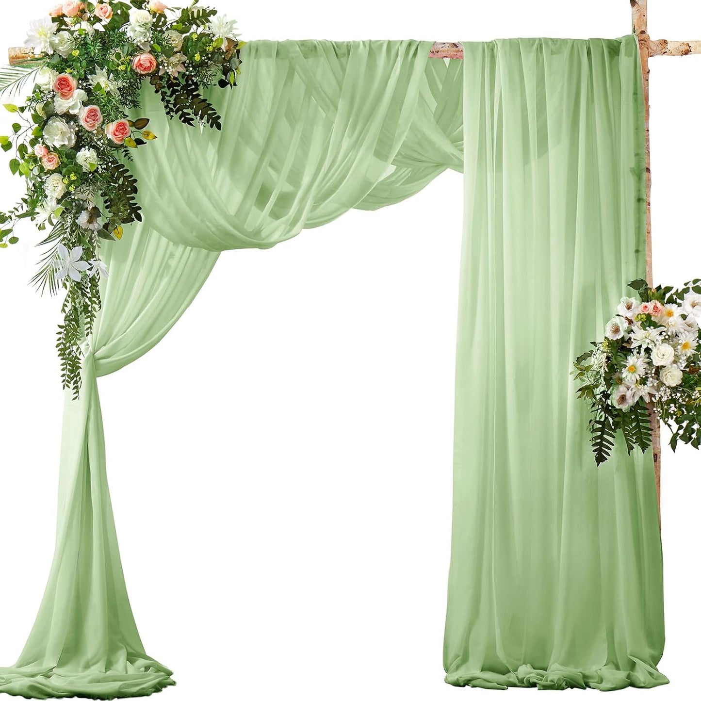 SiinvdaBZX 2 Panels Wedding Arch Draping Fabric 30" x 20Ft Sage Green Sheer Chiffon Fabric Outdoor Extra Long Decorative Drapery Fabric for Party Ceremony Ceiling Curtain Backdrop