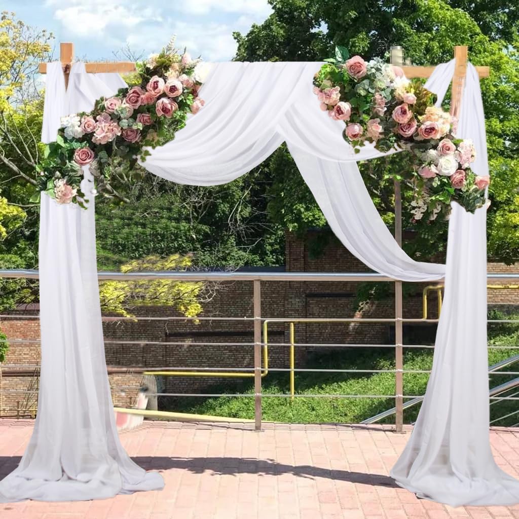 White Wedding Arch Draping Fabric 20Ft Long Chiffon Fabric Drapes 2 Panels White Chiffon Drapes for Romantic Wedding Ceremony Reception Swag Chiffon Fabric Drape for Party Ceremony Arch Stage