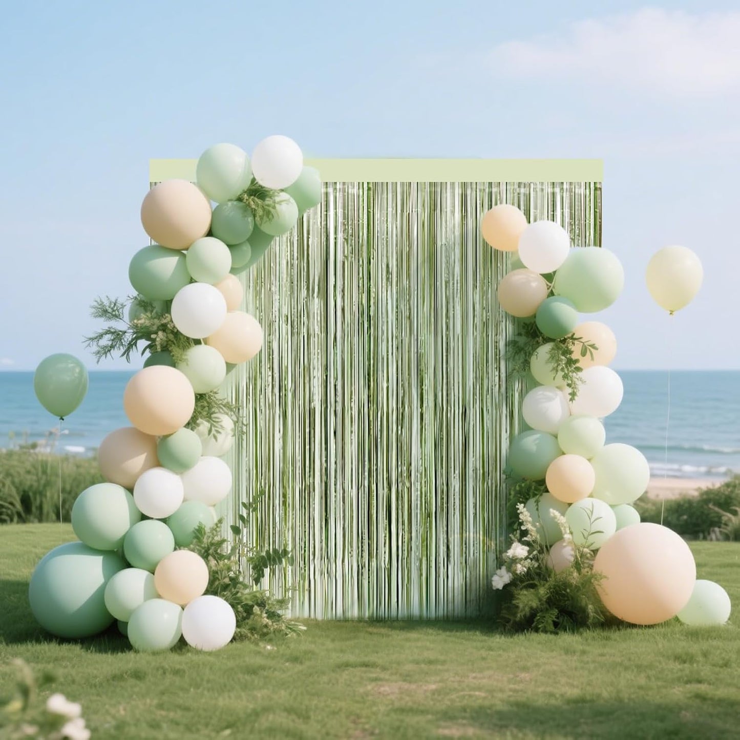 4 Packs Sage Green Foil Fringe Curtain, Light Green Glitter Metallic Tinsel Backdrop for Boho Birthday Wedding Bridal Baby Shower Engagement Martini Party Decorations Supplies