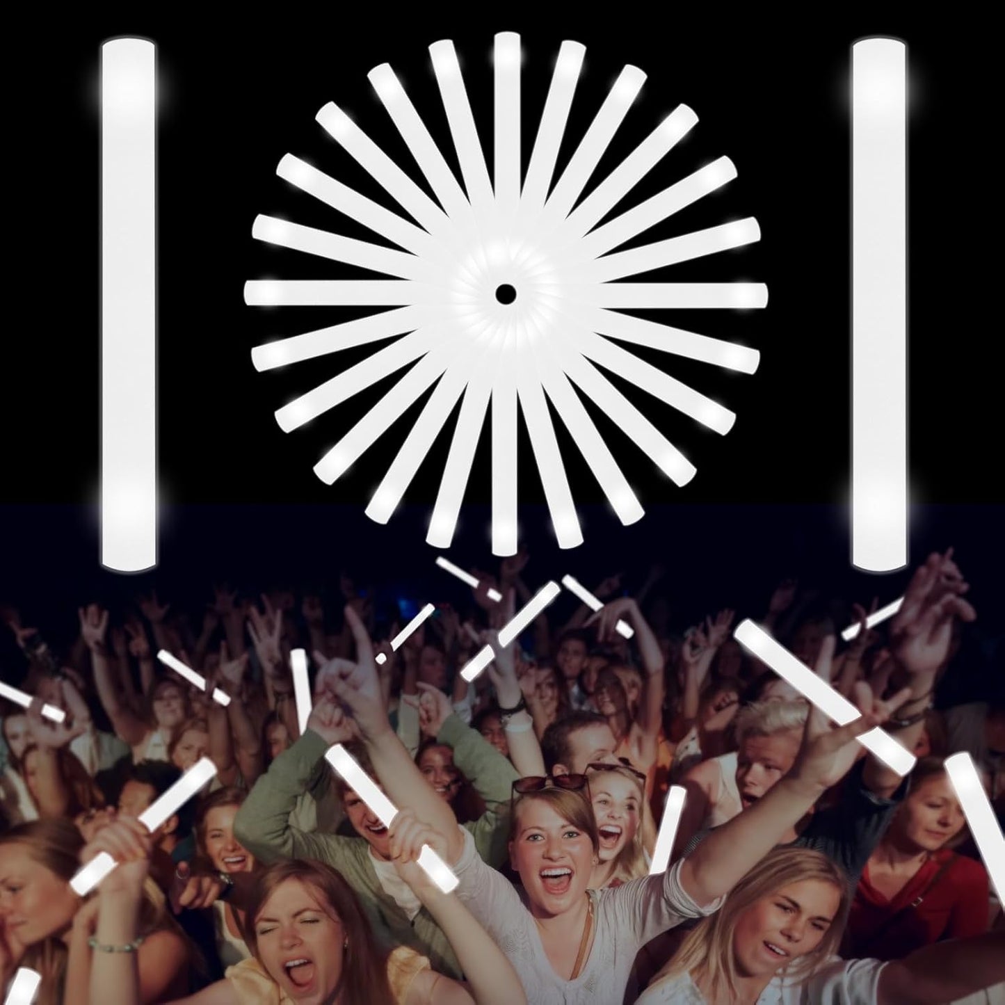 Glow Foam Sticks Bulk, 24 Pcs White Giant LED Light Up Sticks 3 Modes Flashing Glowing Baton Wands Party Supplies for Wedding, Raves,Concert,Birthday,Christmas, Halloween,Sporting Events