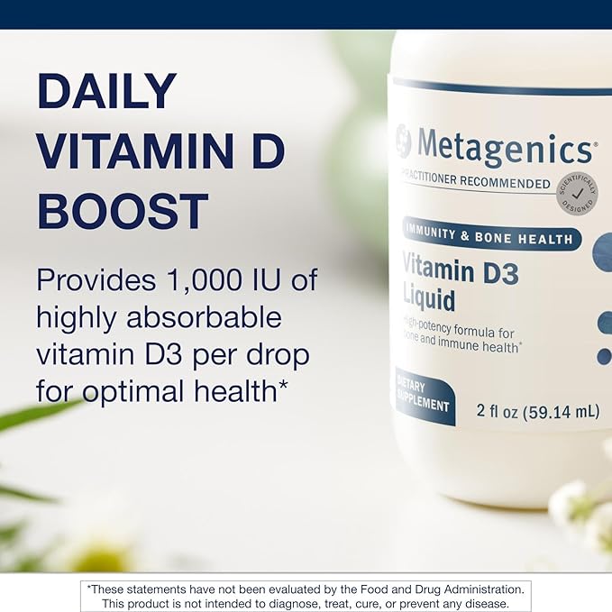 Metagenics Vitamin D3 Liquid - 2 fl oz - Liquid Vitamin D3 - Bone Health & Immune Support* - Suitable for Kids - 2,275 Servings