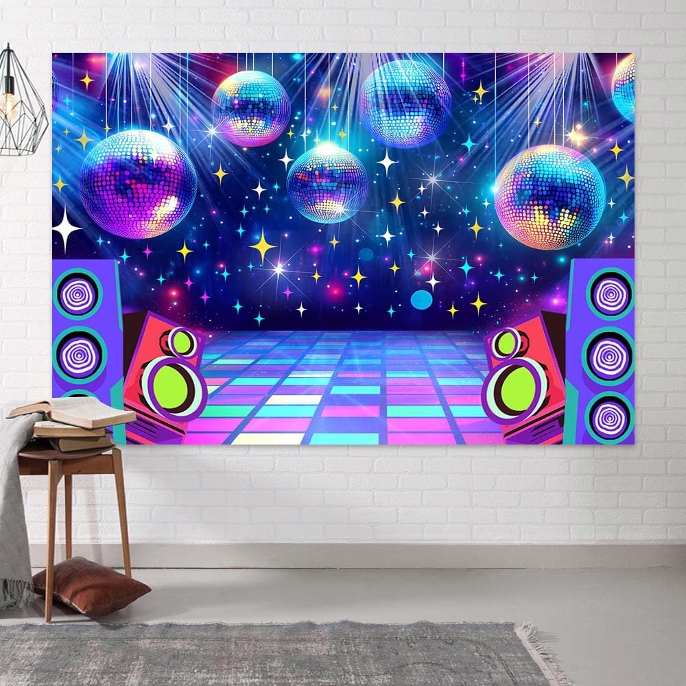 Dance Party Backdrop Retro 80s 90s Theme Stage Dance Ball Music Birthday Party Decoration DJ Photography Background 10 x 8 ft for Baby Shower Picture Photo Shoot Polyester Fabric,Multi1