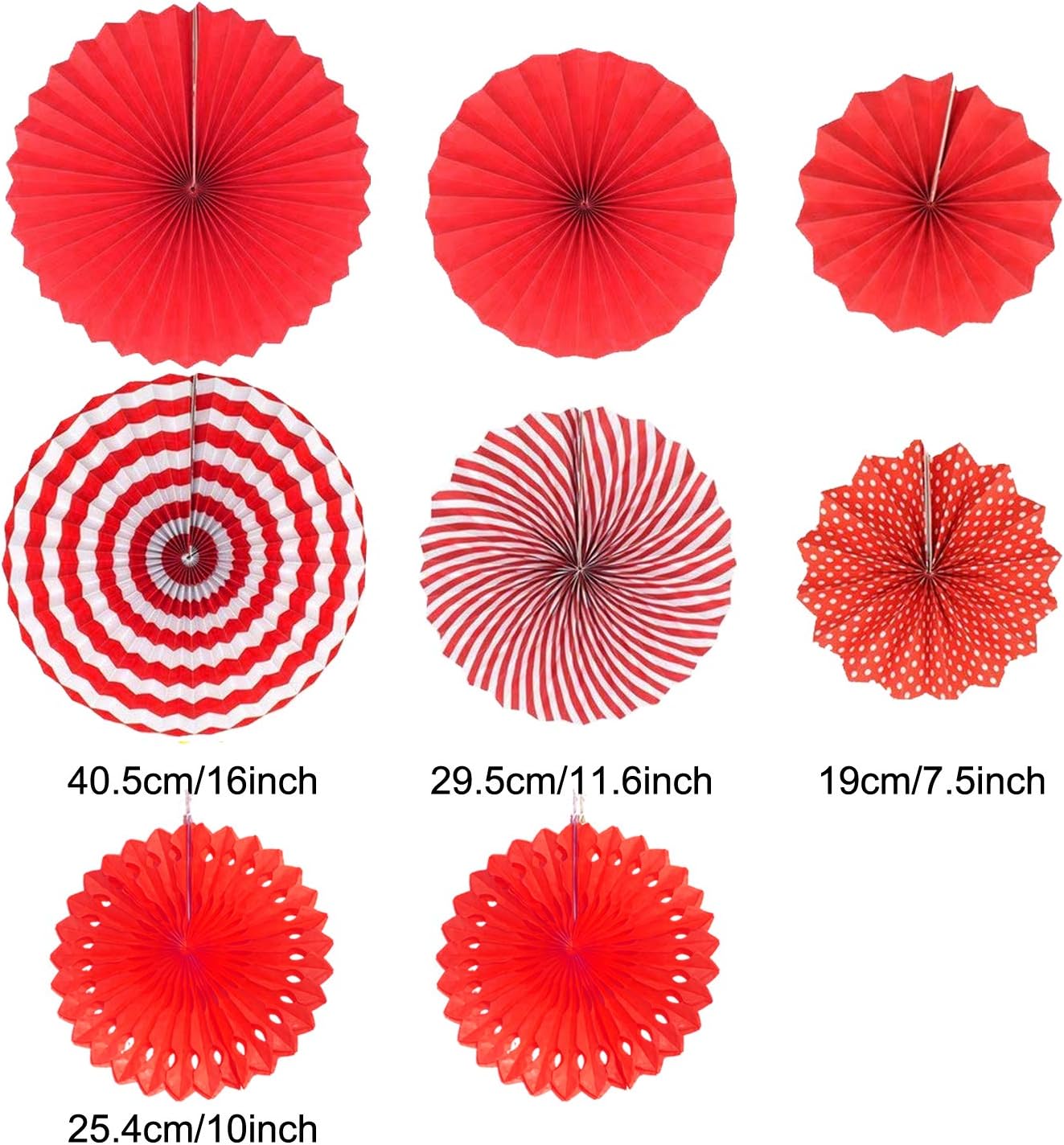 Hanging Paper Fan Set, Tissue Paper Pom Poms Flower Fan and Honeycomb Balls for Birthday Baby Shower Wedding Festival Decorations - Red