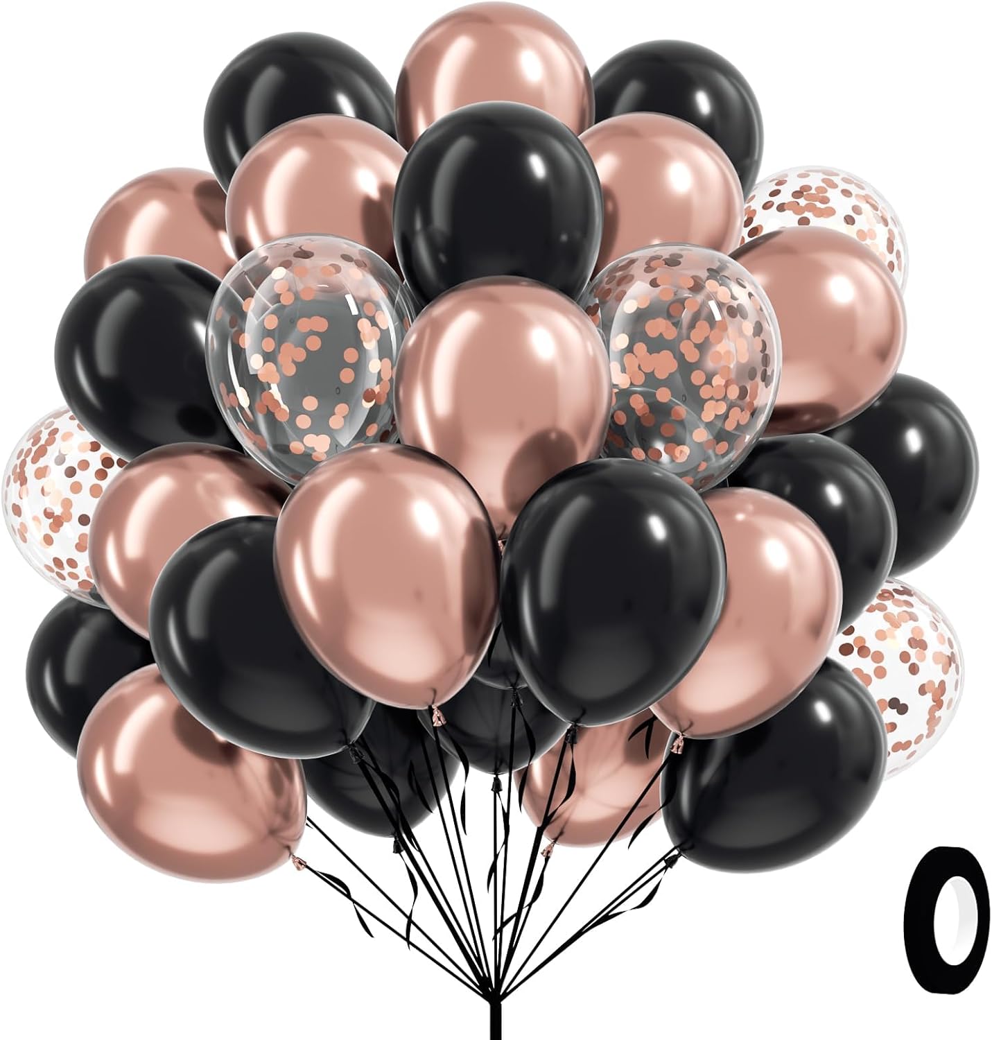 60pcs Rose Gold and Black Balloons 12inch with Rose Gold Confetti Balloons for Wedding Graduation Baby Shower Birthday Party Decoration