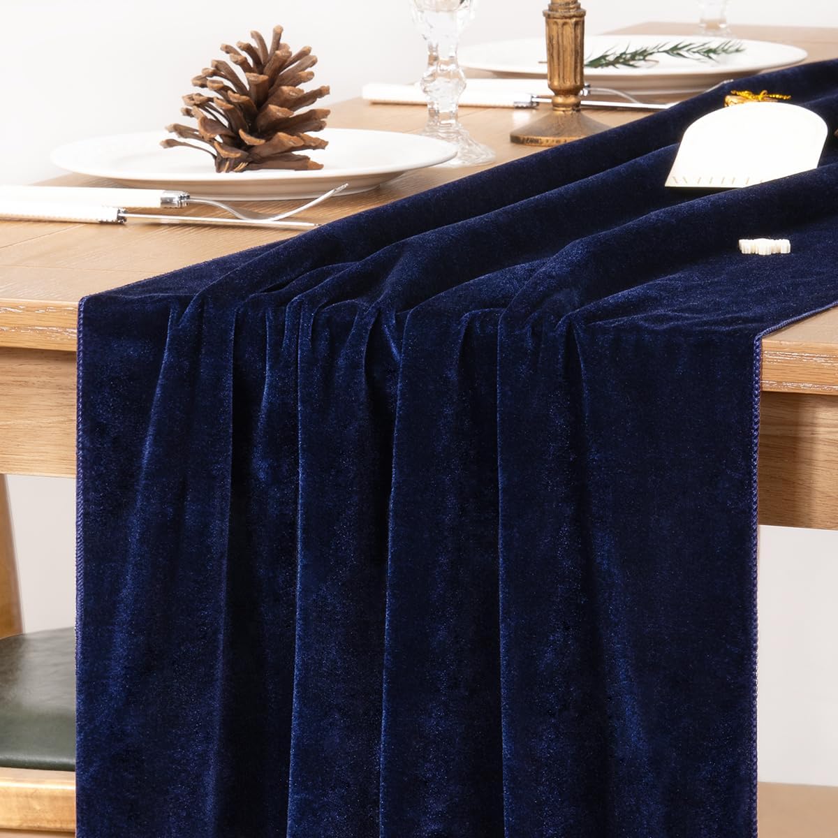 MLMC Navy Blue Velvet Table Runner 10ft Luxury Deep Blue Velvet Fall Table Runner 20x120 Inches for Wedding Reception Party Birthday Events Decor