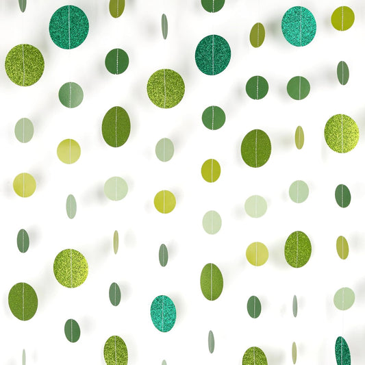 8 Pack Green Glitter Dot Garland, Hanging Circle Streamers Banner, Backdrop Hanging Decorations for Easter, St. Patrick’s Day, Spring Celebrations, Birthday Parties, Baby Showers, Weddings and More